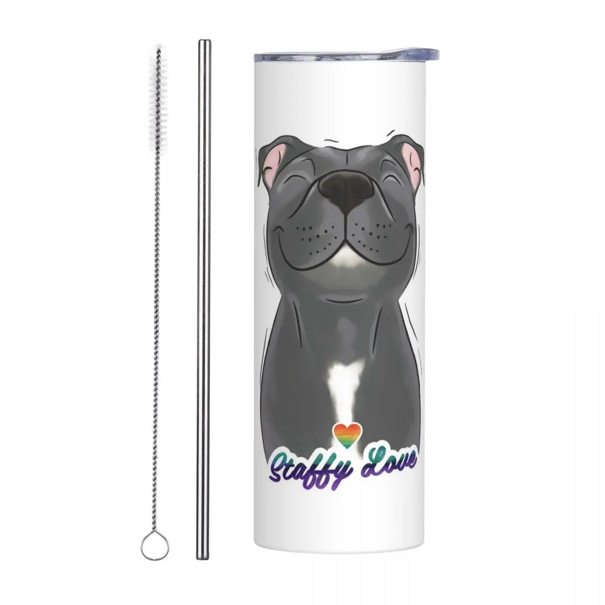 Smiling Blue Staffy Dog (stafford) Staffy Lov Stainless Steel Tumbler Vacuum Insulated Mug Thermal Cold Cups Straw With Lid 20oz