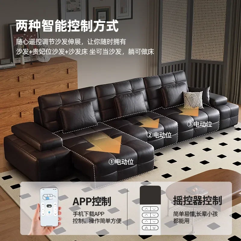 JJJJThe First Layer Of Cowhide Multi-functional Electric Retractable Zero Against The Wall Living Room Sofa Bed