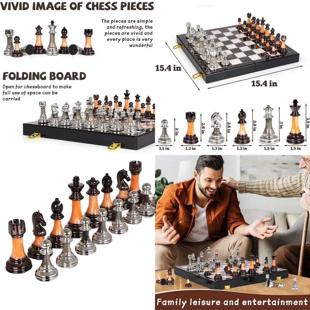 

Портативный набор шахмат 15, акриловыми фигурами 3,5 и складной мраморной доской — идеальная шахматная игра для путешествий для семьи