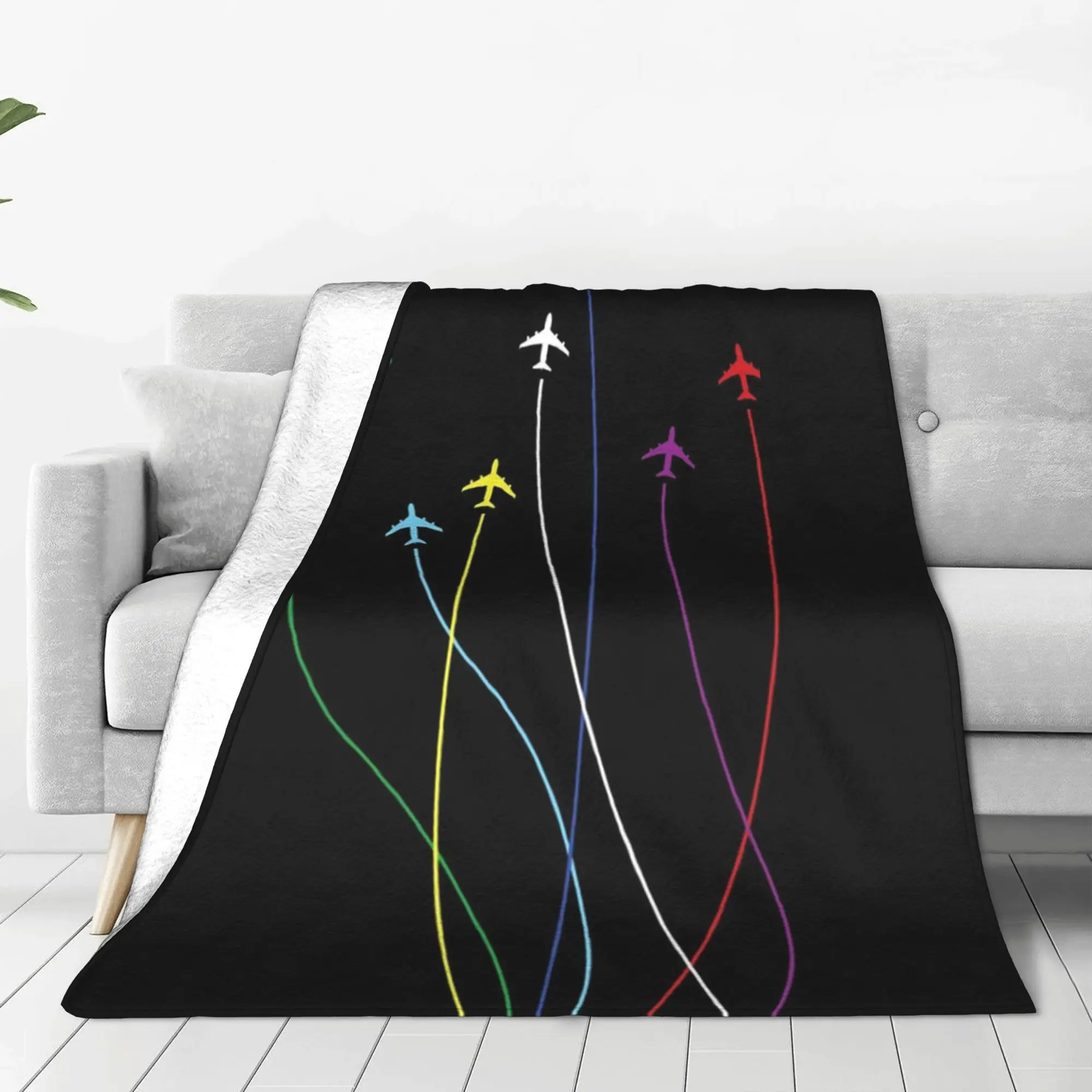 

Rainbow airplanes flying on eachother Blankets Warm Fleece Sofa Throw Blanket for Couch Bedding Office Throws Bedspread Quilt