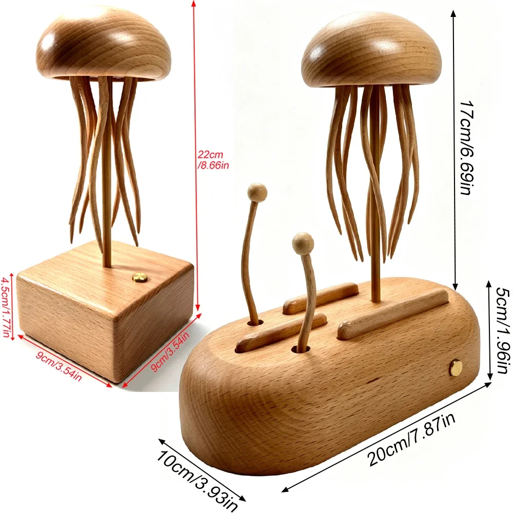 Lifelike Tentacles Wooden Jellyfish Kinetic Sculpture Automaton, Quiet Tabletop Art Decor, Novelty Present for Desk and Shelf