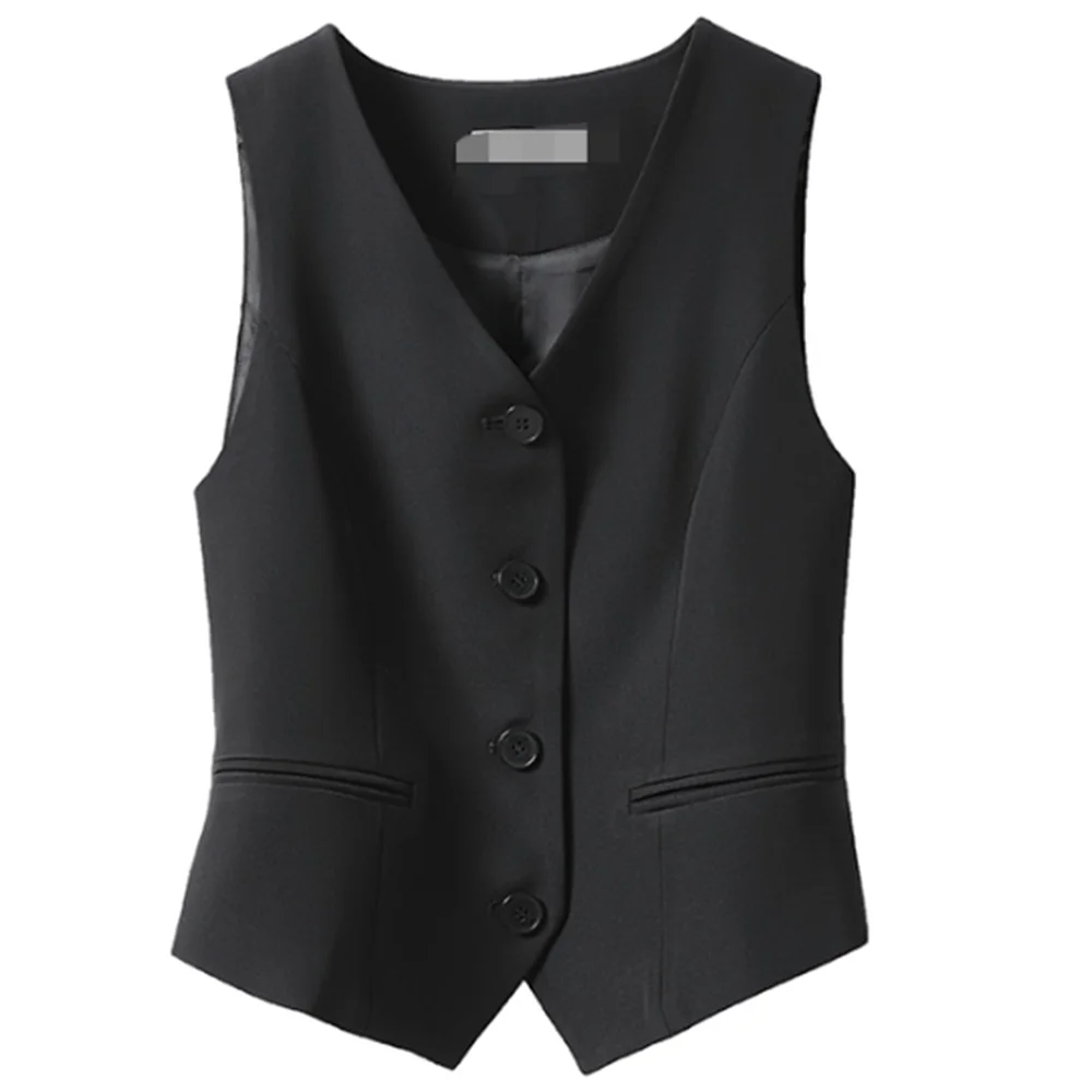 

V-Neck Vest Women Single Breasted Sleeveless black Suit vest women's vest