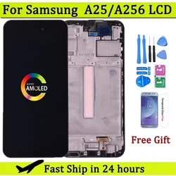 Super AMOLED For Samsung A25 A256 LCD With Frame Display Touch Screen Digitizer For Samsung A25 A256B A256E A256U LCD