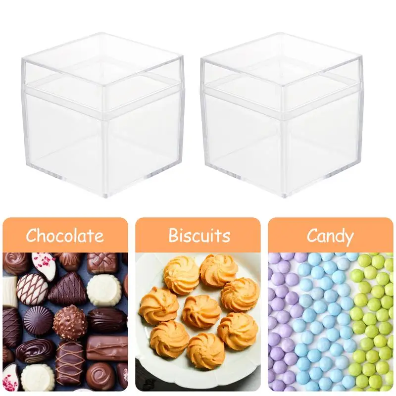 12Pcs Acrylic Box Packing Box Clearcontainers Lid Boxes Favor Candy Box Gift Container Organizer Candy Cube Display Storage