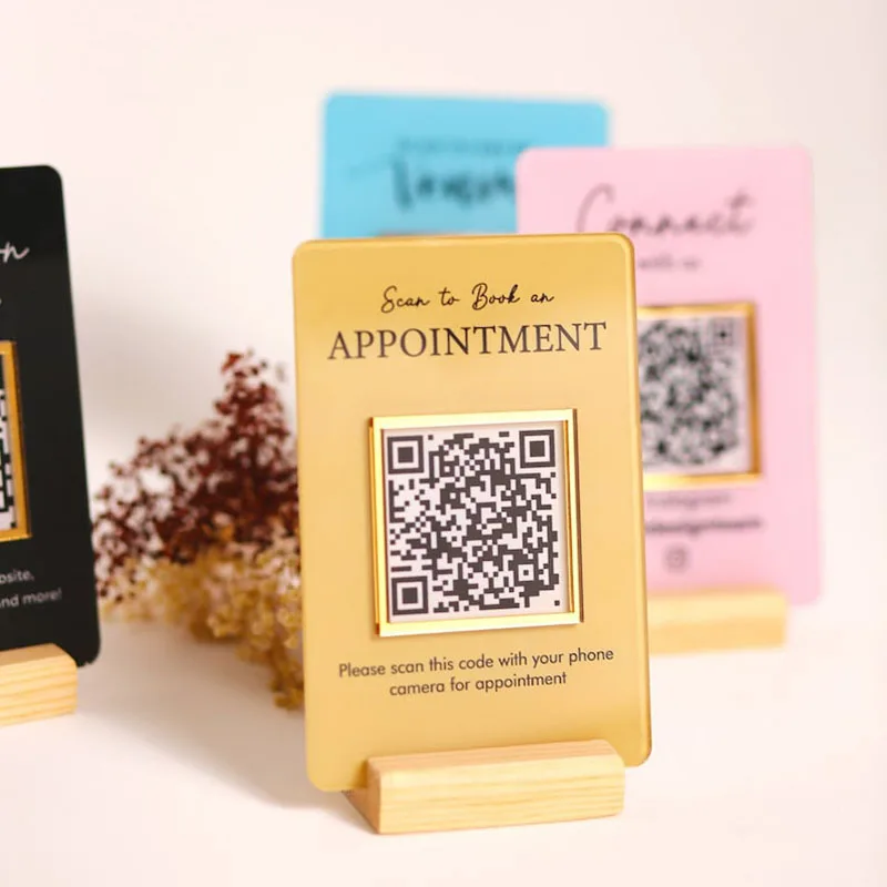 علامة قائمة رمز الاستجابة السريعة القابلة للتخصيص، حامل أكريليك مع شعار للمطاعم والمقاهي والبارات المسح لعرض قائمة مشروبات الطعام والوسائط الاجتماعية #3