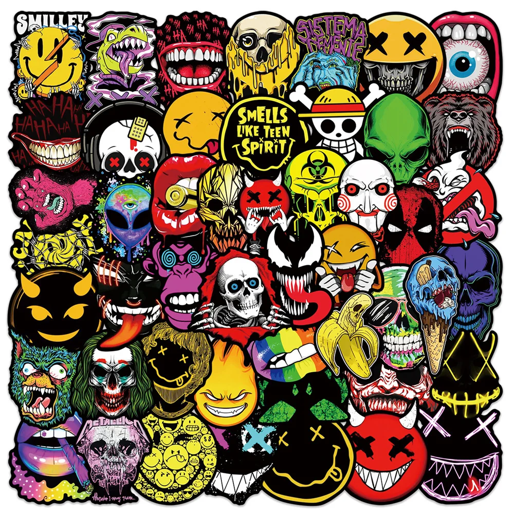 10/30/50PCS Cartoon Skull Stickers Series Creativo Horror Graffiti Casco Bagagli Laptop Tazza iPad Telefono Decorazione fai da te all'ingrosso