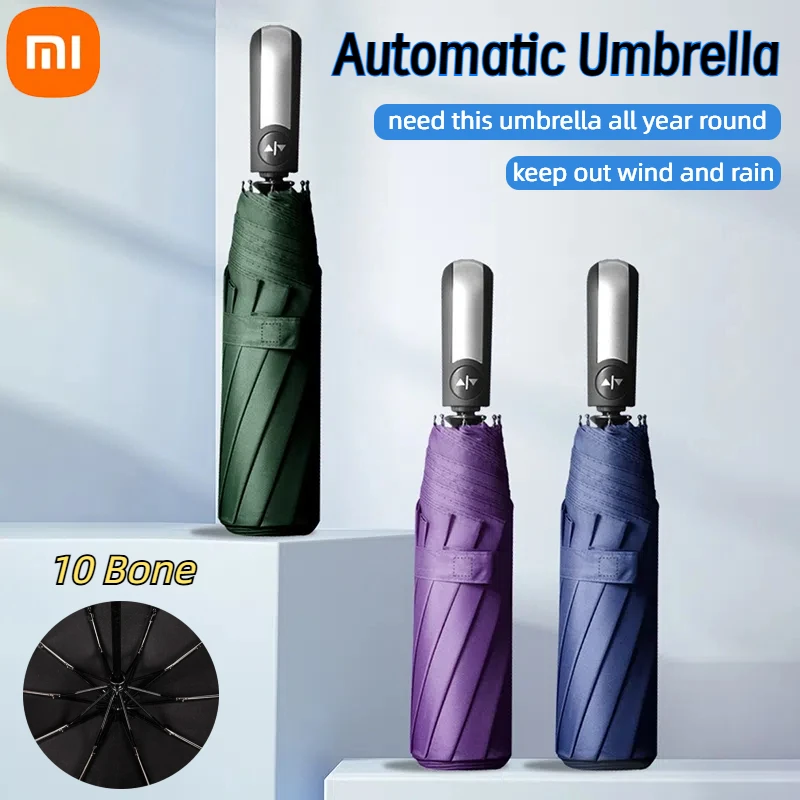 Xiaomi 10 Bone Fully Automatic Umbrella Thickened Strong Windproof Sunshade Umbrella Adults Suitable for Sunny and Rainy Days