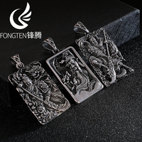Fongten Ethnic Style Stainless Steel Innovative Vintage Guan Yu Loyalty and Martial Valor Pendant Necklace Mythical Stories Gift