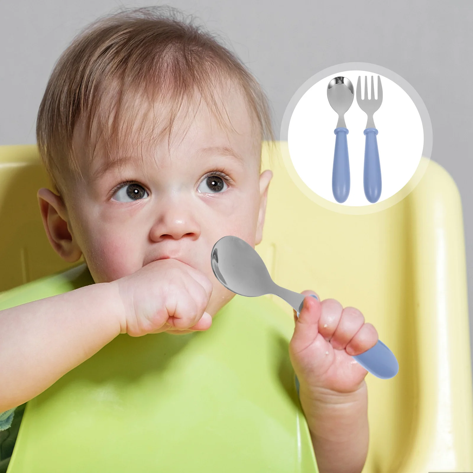 

1 Set Stainless Steel Cutlery Spoon Fork Durable Lightweight Compact Feeding Training Tools Storage Box Green
