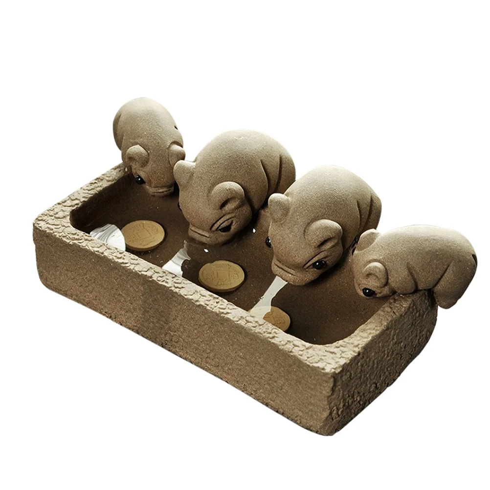 

1Pcs Adorable Purple Clay Desktop Decor Piggy Statue Ornament Creative Design Home Office Tearoom Gift Long Time Use