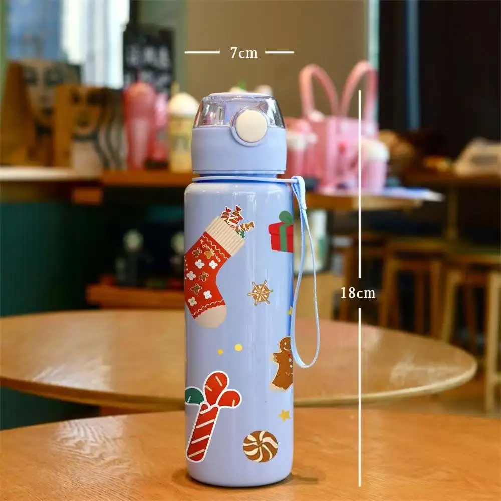 Christmas Elements Full Print Water Bottle with 3D Printed Pattern, Trendy and Stylish, Lightweight with Portable Lanyard