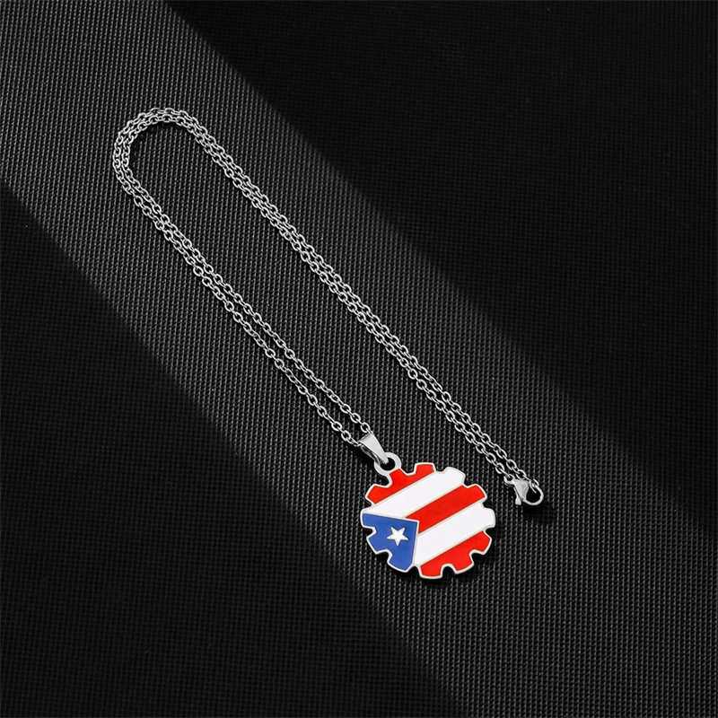 2024 Puerto Rico Map Flag Pendant Necklaces Stainless Steel Gold/Steel Color Puerto Ricans Patriotic Jewelry For Men Women Gifts