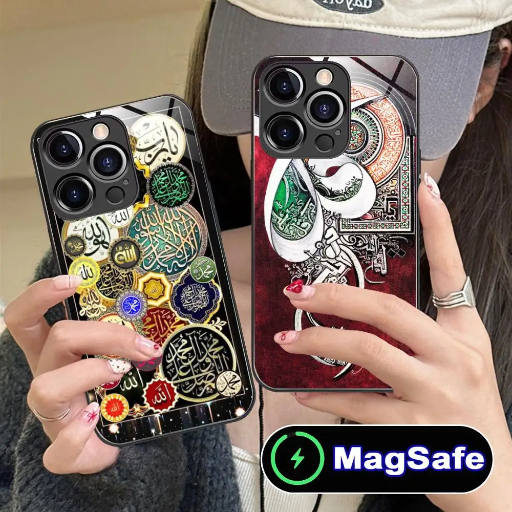 

Чехол для телефона с исламским символизмом для iPhone 17 16 15 14 13 12 11 Air Pro Max Plus Mini, стеклянный, цветной, с поддержкой MagSafe, красивый