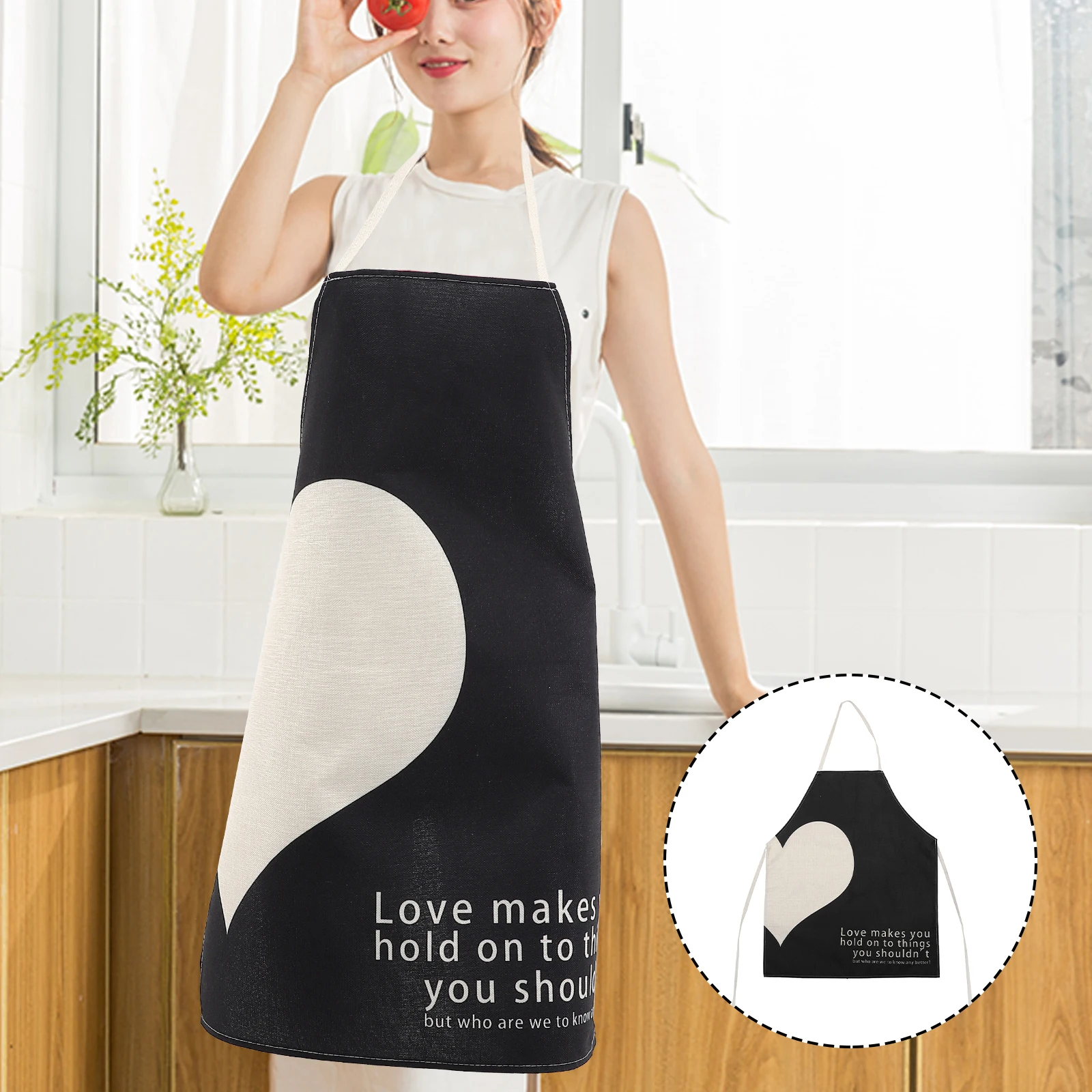 

Thickened Love Apron Polyester Heart Pattern Kitchen Couples Gathering Restaurant Hotel Bar Wear Resistant Comfortable Home