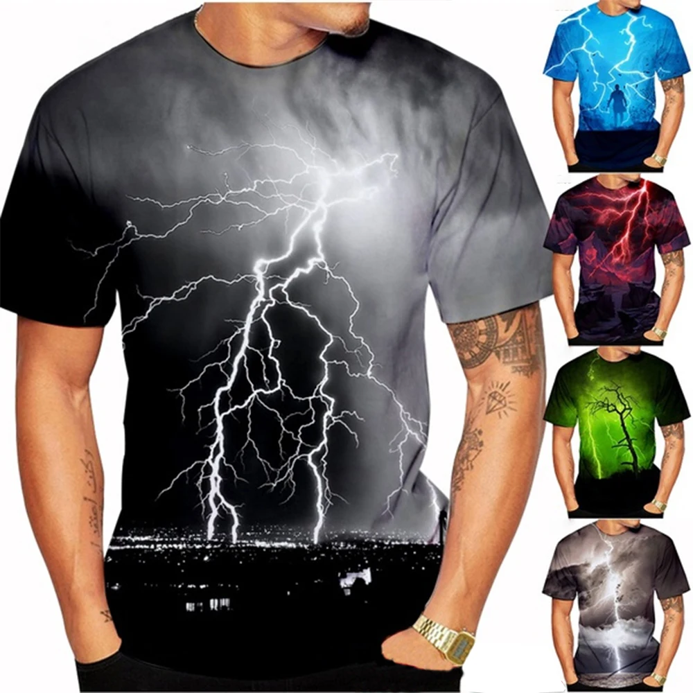 Summer fashion trend 3D printing lightning print personalized cool print casual comfortable short sleeved T-shirt