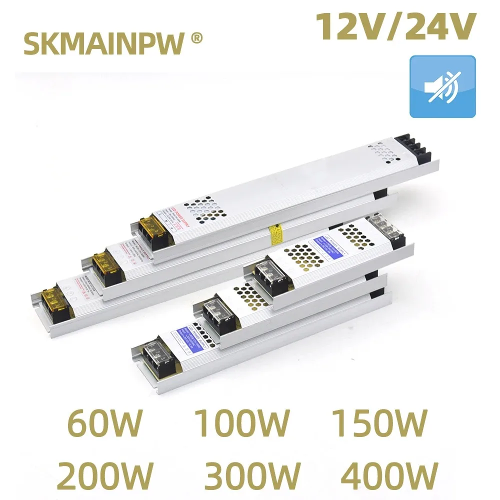 Transformador de iluminación para lámpara de controlador, adaptador de fuente de alimentación de 12V/24V CC, 5A, 12A, ultrafino, interruptor de tira