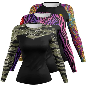 Cody Lundin MMA Grappling Rash Guard Donna BJJ Training No Gi Fighting Wear Manica lunga Stretta Sublimazione Palestra Fitness Camicie