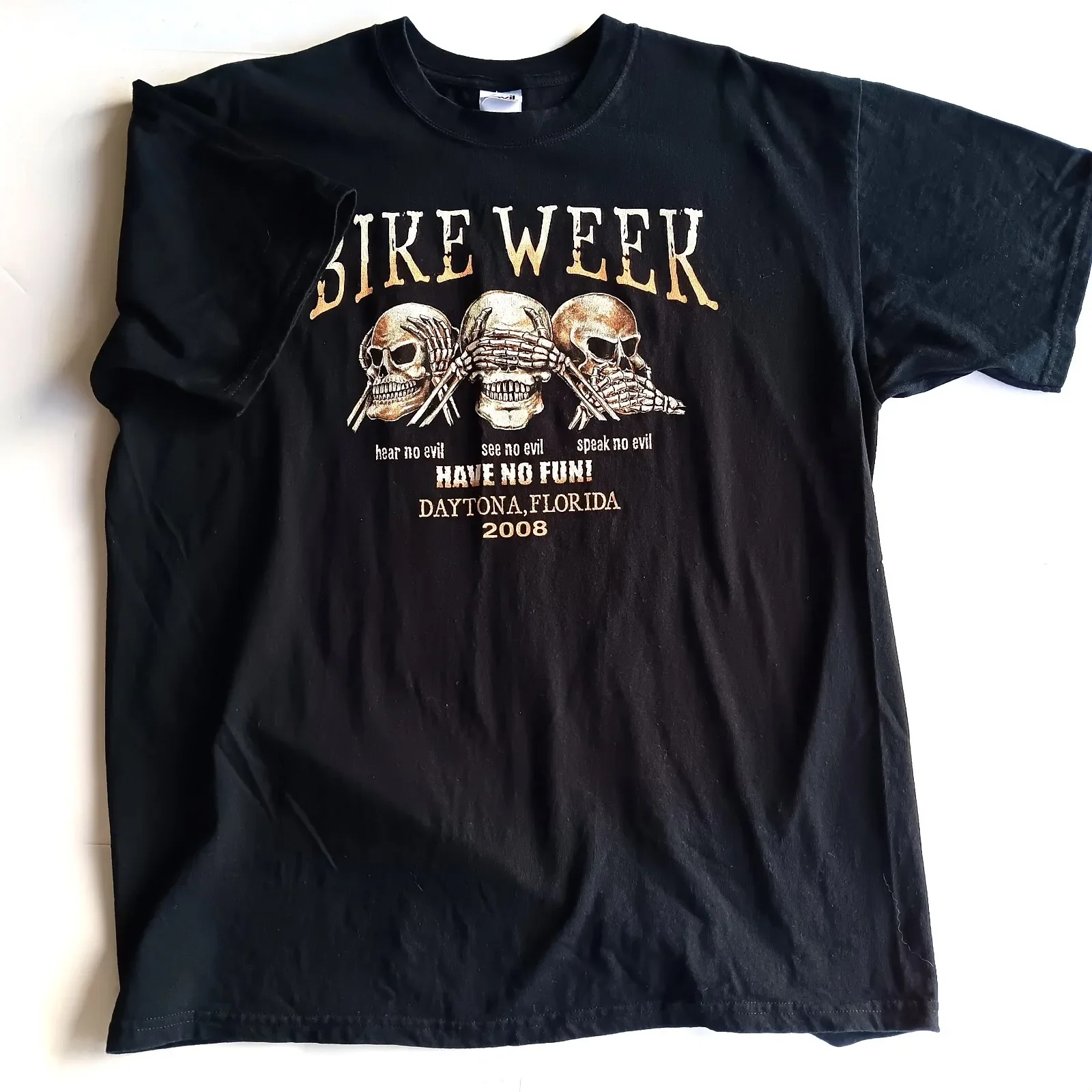 2008 Bike Week See No Evil Skull Graphic T-Shirt Size XL 100% Cotton Black