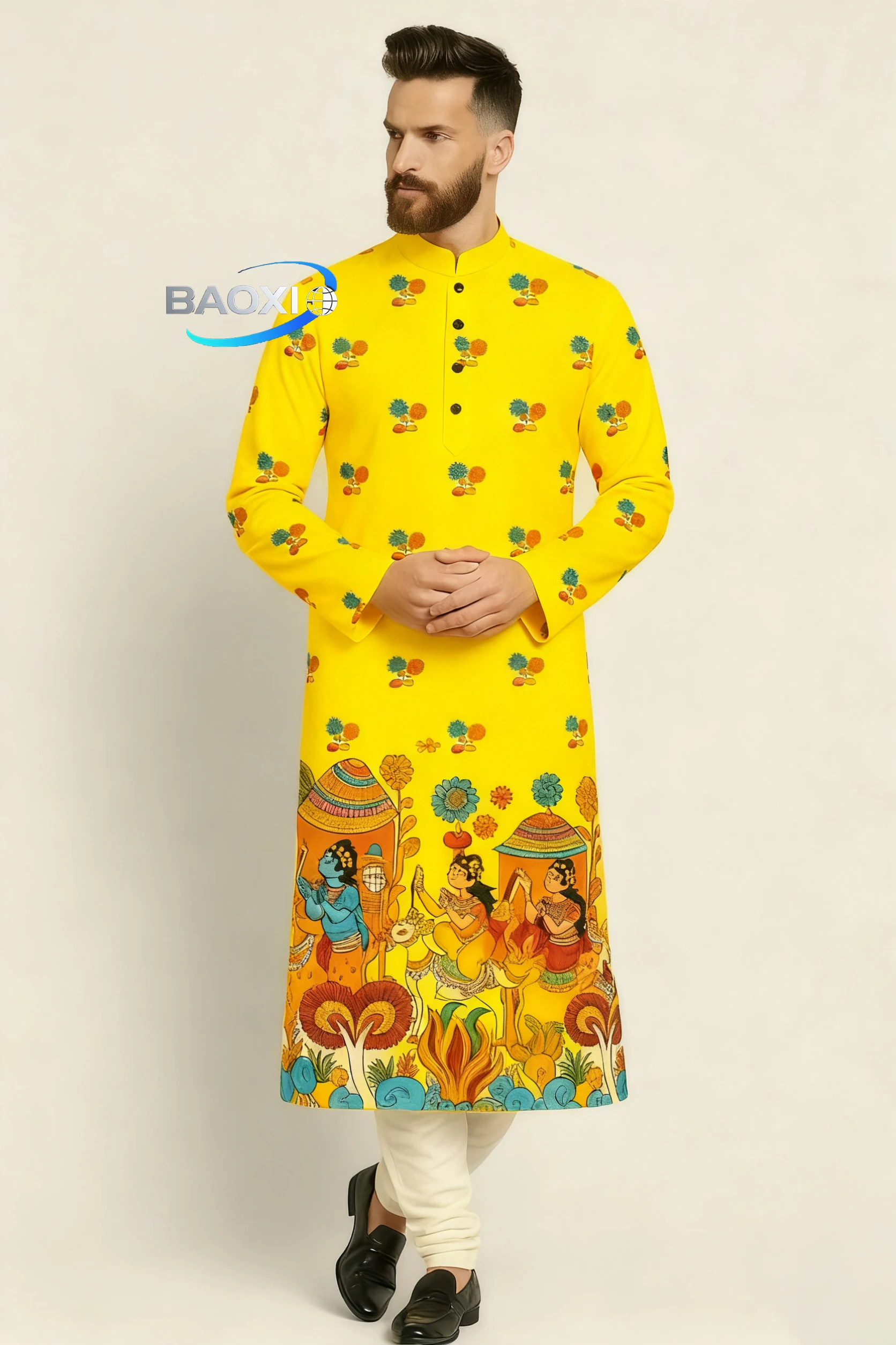 2025Men's printed pattern kurta vardha fashionable casual fit regular robe suitable for all occasions ethnic clothing
