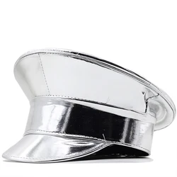 New Women Men Silver Leather Military Hat Germany Officer Visor Cap Army Hat Cortical Police Cap Cosplay Halloween Hat Party hat