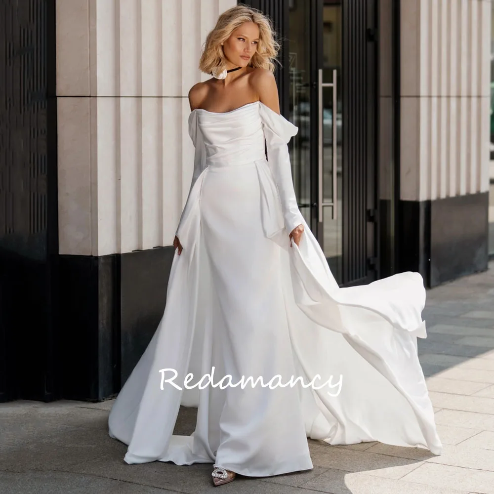 Redamancy Simple White O-Neck Satin Mermaid Wedding Dresses 2024 Backless Slim Long Floor-Length vestidos de novia Party Dress