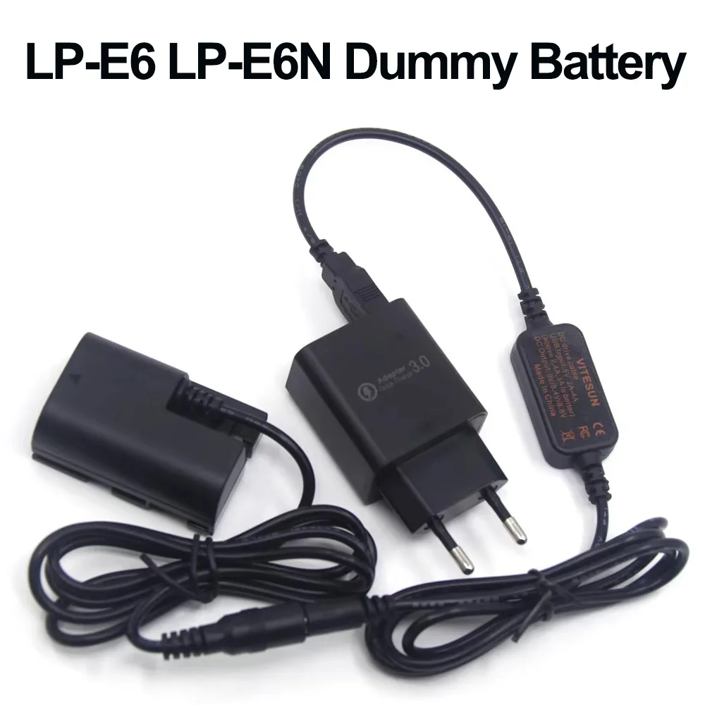 

USB Power Bank Cable Fast Charger LP-E6 LP-E6N Dummy Battery DR-E6 DC Coupler for Canon EOS 60D 70D 5D2 6D 7D 5D Mark II III 5D3