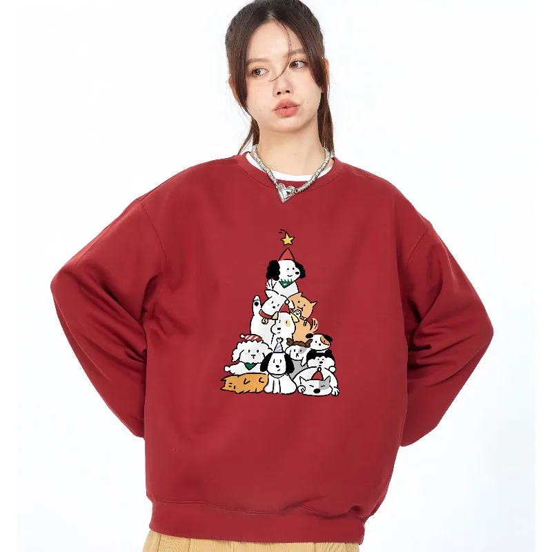 

New Christmas Cartoon Christmas Pile Dog 3D Printed Round Neck Hoodie Without Top, Warm Single-sided Velvet Top Trendy