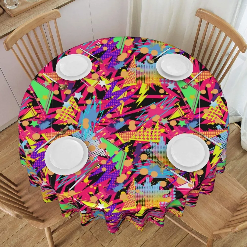 

Ретро модная скатерть 80-х 90-х годов 60-дюймовая круглая многоразовая и моющаяся скатерть для вечеринки, пикника, ужина, декор