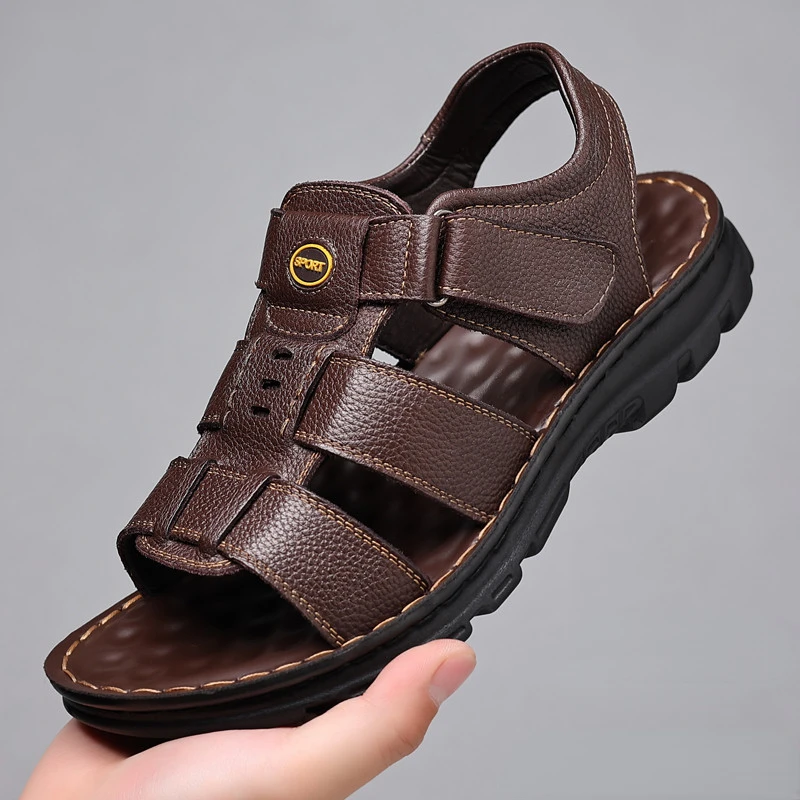 Genuine Leather Shoes for Men Summer New Men Sandals Luxury High Quality Cowhide Beach Shoes Outdoor Anti Slip Men Slippers 2026