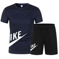 2024 Summer Men's suit Fashion Korean sportswear men's short sleeve T-shirt + Sports shorts Mesh men's casual suit