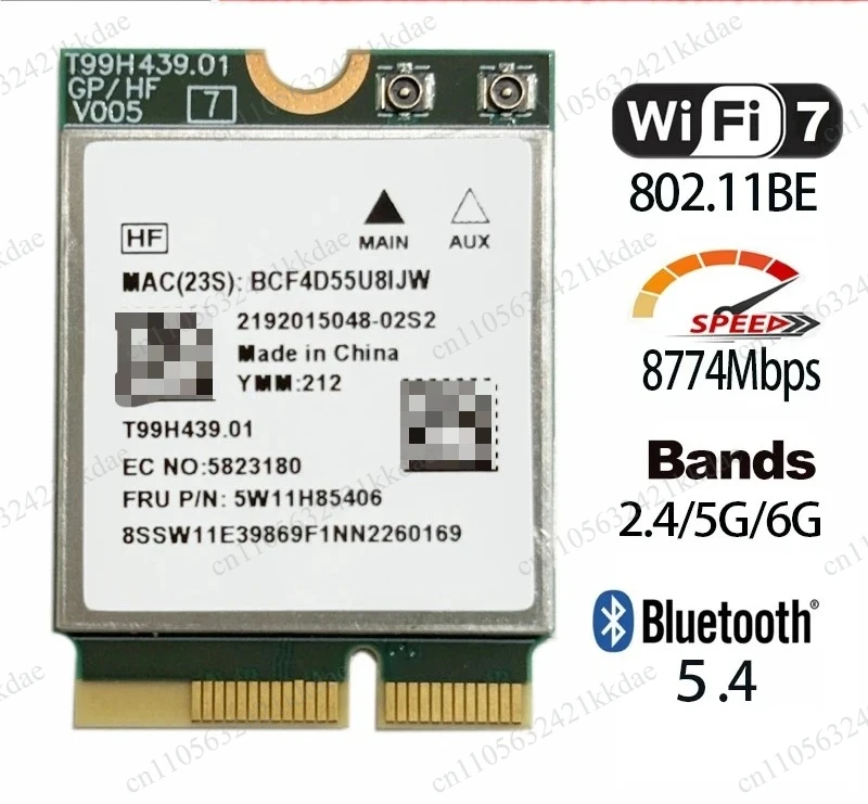 FOR MediaTek MT7927 Filogic 380 Wi‑Fi 7 802.11BE Tri‑Band 2.4G/5G/6G 8774Mbps Bluetooth 5.4 M.2 PCIe WLAN Card