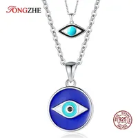 TONGZHE 925 Sterling Silver Pendant Necklace Women Jewelry Blue Stones Lucky Evil Eye Necklace Pave Turquoise Eye Turkey Jewelry