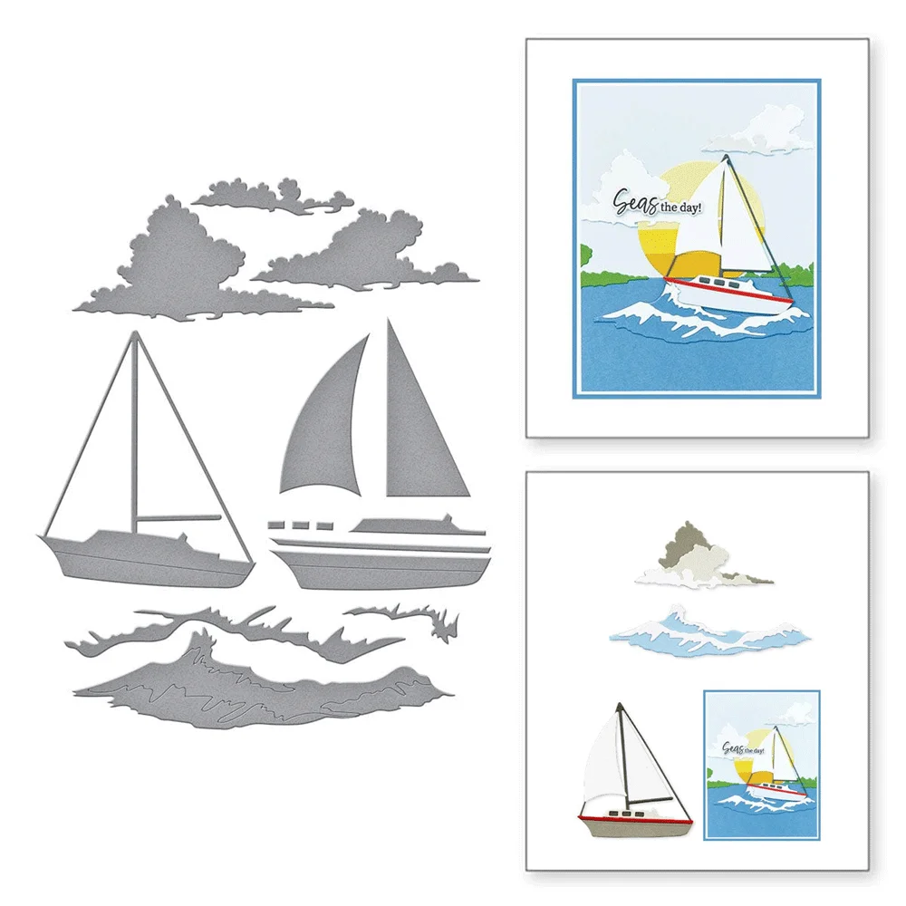 Sailing lighthouse Bundles Clear Stamps And Metal Cutting Dies For DIY Craft Making Card  Photo Album Scrapbooking Decoration