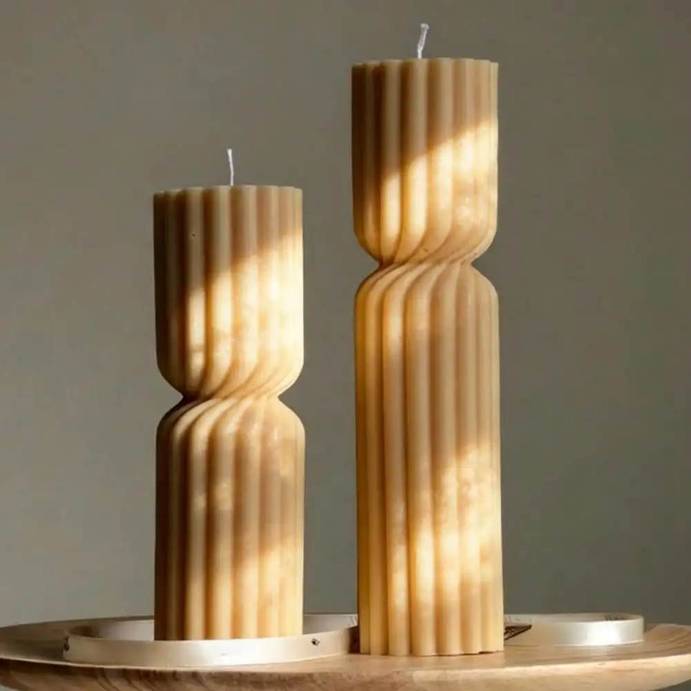 2 Stück/Set Gestreifte Geometrische Skulptur Zylindrische Silikon-Kerzenformen zur Herstellung Gestreifter Zylindrischer Kerzen Desktop-Deko Geschenke – Detail 2