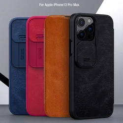 NILLKIN For iPhone 13 Pro Max with Slide Cover Camera Protection Flip Leather Cover For Apple iPhone 13 Pro 5G (2021) Case