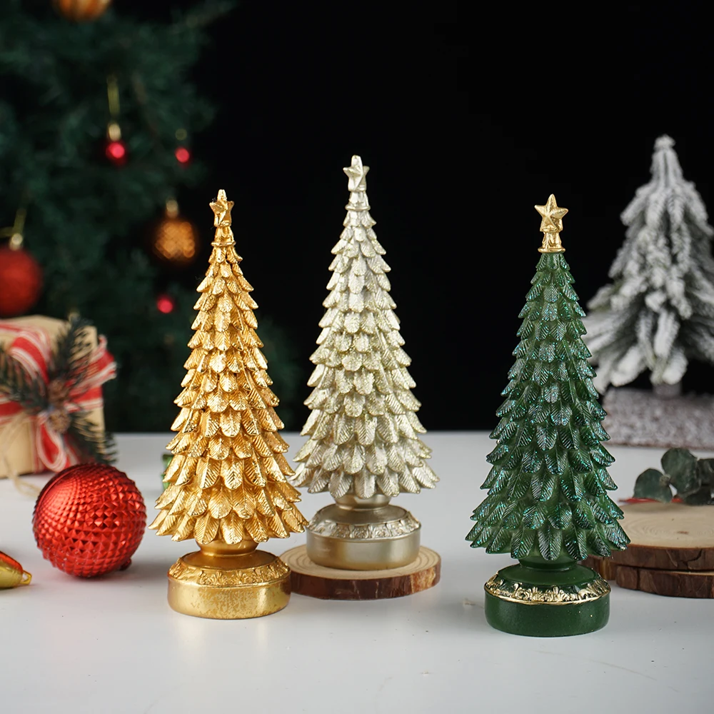 

Christmas Tree Figurines Christmas Gift Decor Prop for Home Living Room Desk Bedroom Resin Craftwork Small Home Decorations