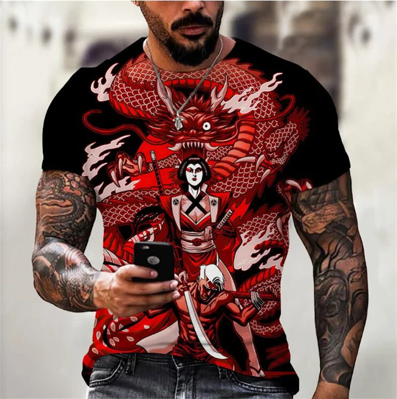 New 2024 Hot 3D Digital Print Samurai pattern Outdoor Fitness sport men\'s short sleeve T-shirt new design size XXS-6XL