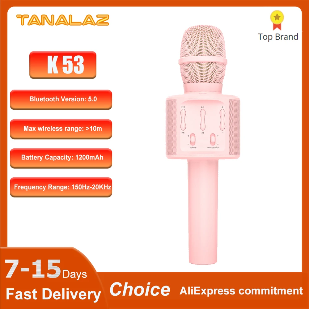 

TANALAZ K55 Karaoke Microphone Bluetooth Wireless Professional Dynamic Mic Portable Singing Machine for Home KTV Party Kid Gifts