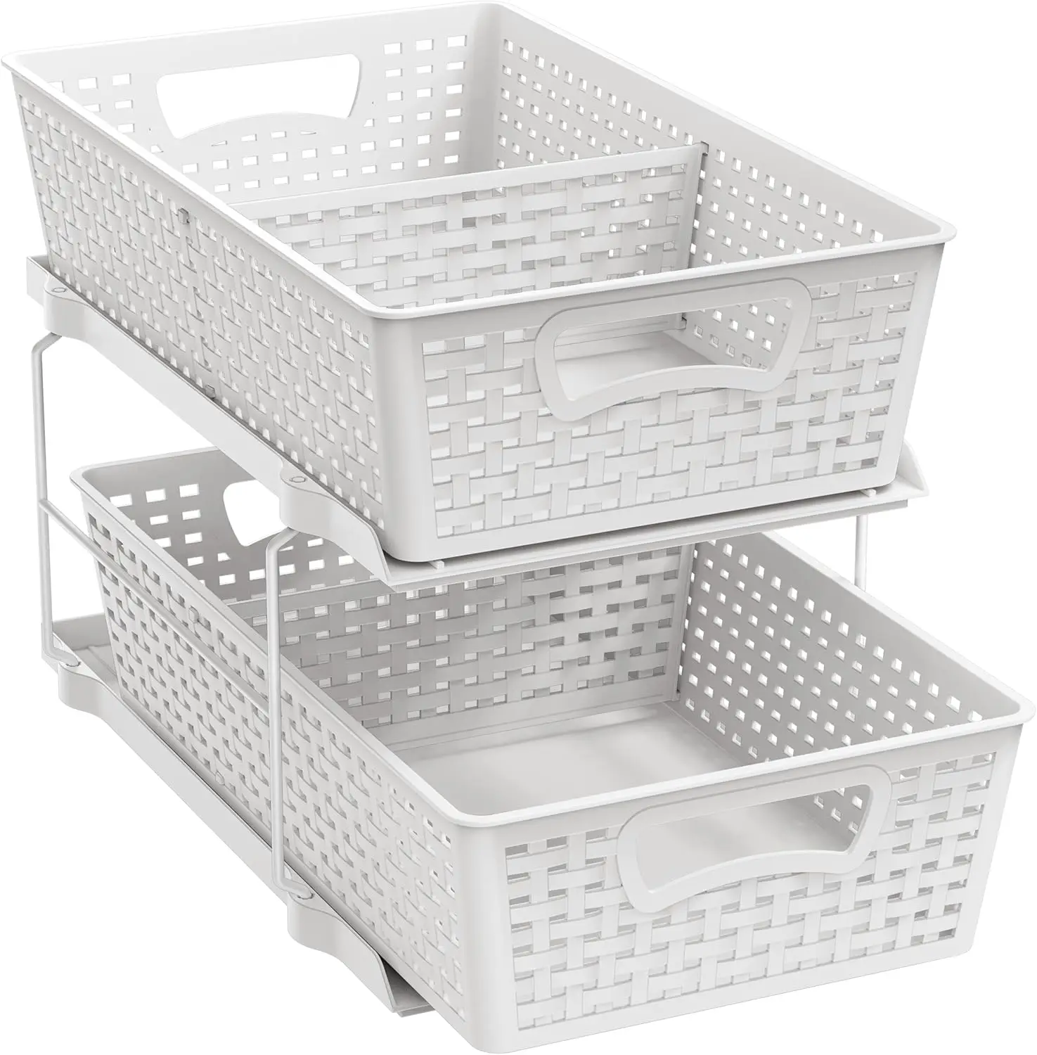 

2 Tier Bathroom Organizer Tray Pull-Out Sliding Drawer, Under Sink Storage, White