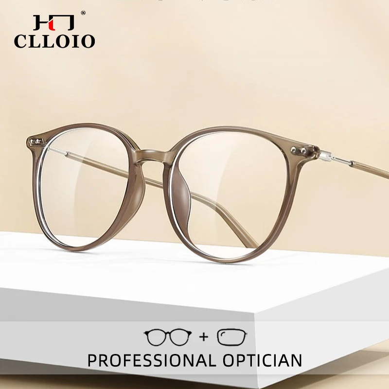 

CLLOIO Vintage Durable Reading Glasses Anti-Reflective Matte TR90 Round Frame Myopia Glasses Progressive Prescription Eyewear