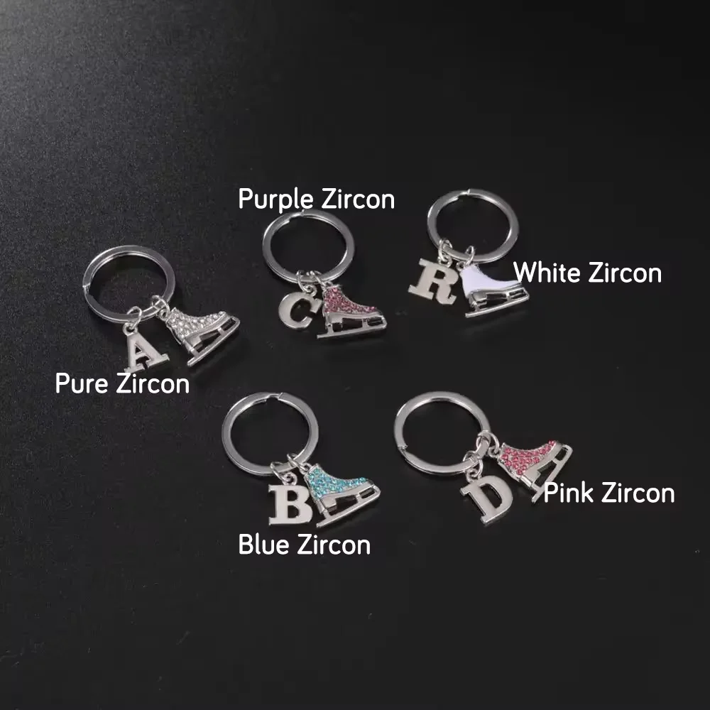 COOLTIME Initial 3D Zircon Skates Shoes Keychain Women Girls 26 alphabet Letter Pendant Key Rings Jewelry Birthday Gifts