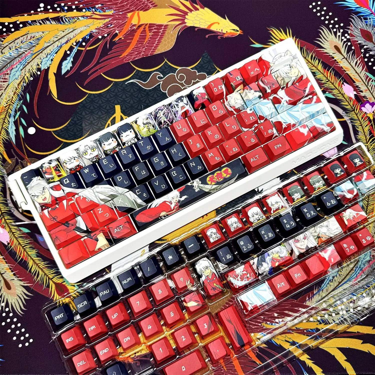 130 Keys Inuyasha Keycaps PBT Dye-Sub Keycaps Anime Cartoon Key Caps for ANSI 61 68 87 104 108 Keyboard Made68 Mad68 Wooting60