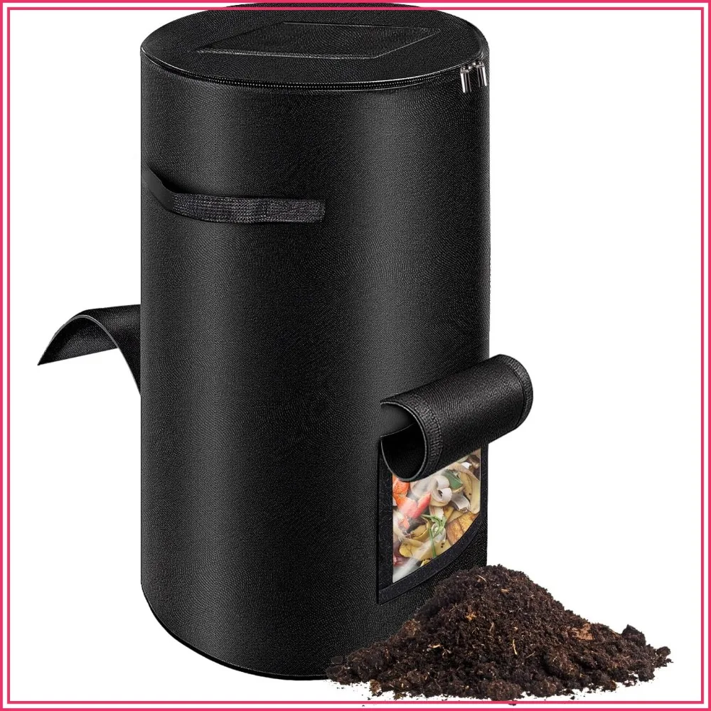

34 Gallon Compost Bin with Observation Windows, Heavy Duty Nonwoven Fabric, for Garden & Backyard, Black