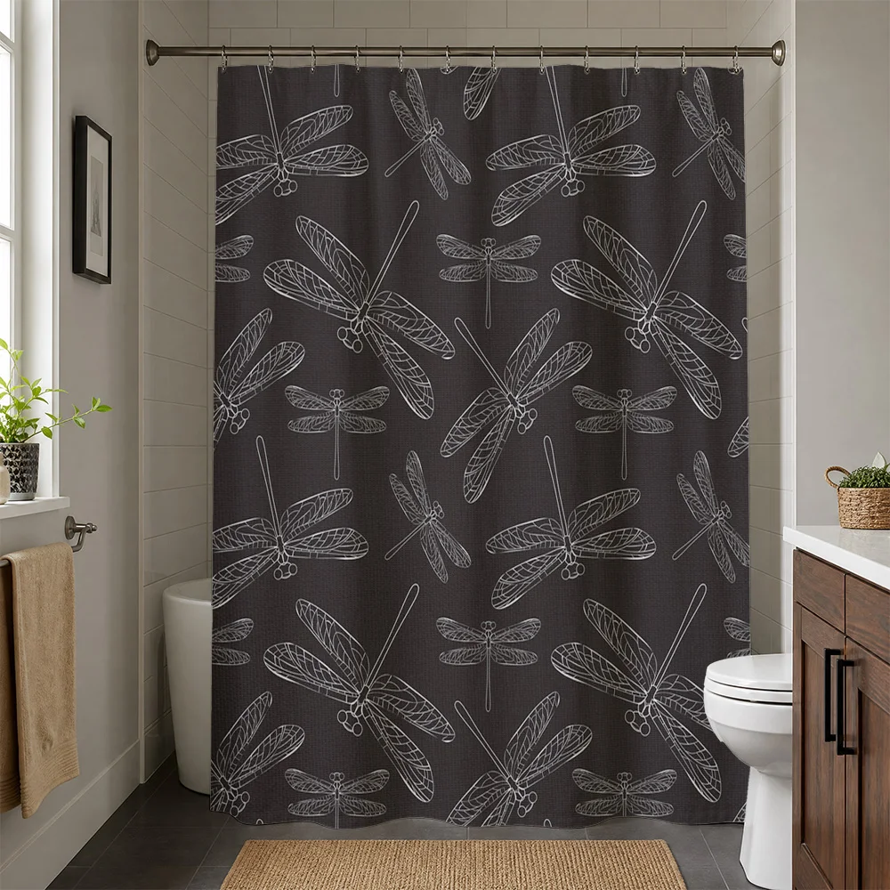 Decorative Waterproof Shower Curtain Dragonfly Pattern Bathroom Liners Home Decor Style Mosquito Bug Liner Curtain Set Gothic Li