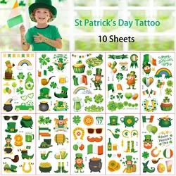 10 Sheets St Patrick’s Day Theme Party Tattoo Shamrock Coin Waterproof Face Body Stickers for Irish Saint Party Decoration