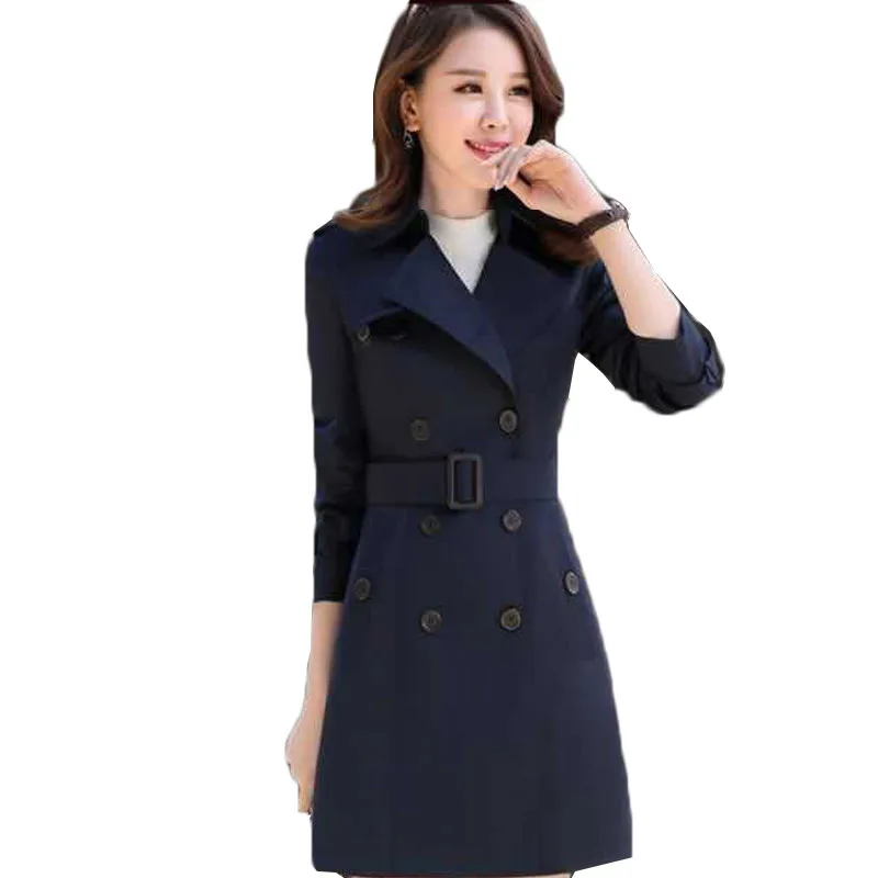 

New Autumn Khaki Trench Coat Women's Classic Double Breasted Windbreakers With Belt Female Elegant Outerwear 4XL H135