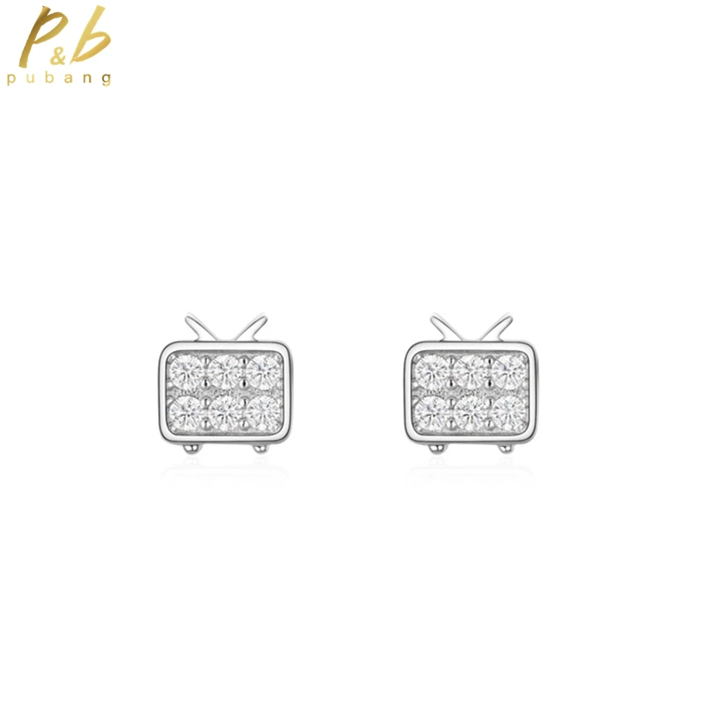 

PuBang Fine Jewelry 925 Sterling Silver VVS Gem High Carbon Diamond Simple TV Stud Earrings for Women Wedding Gift Drop Shipping