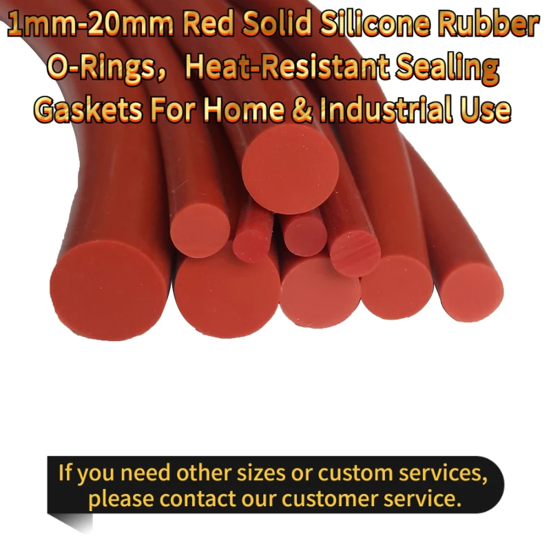 1mm-20mm Red Solid Silicone Rubber O-Rings，Heat-Resistant Sealing Gaskets Home & Industrial Use