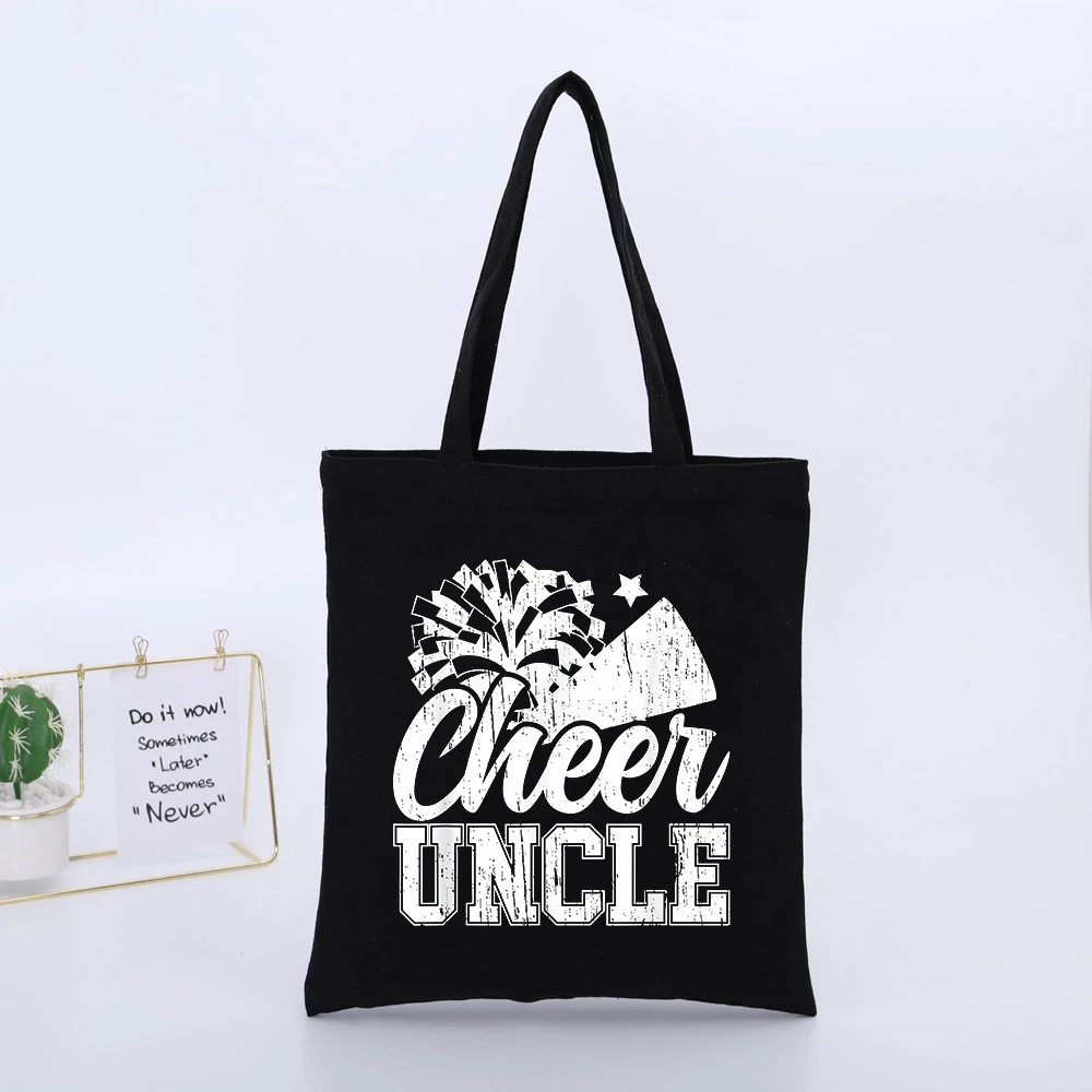 Cheer Uncle Graphic Black Canvas Tote Bag, Vintage Style for Casual Shopping and Daily Use