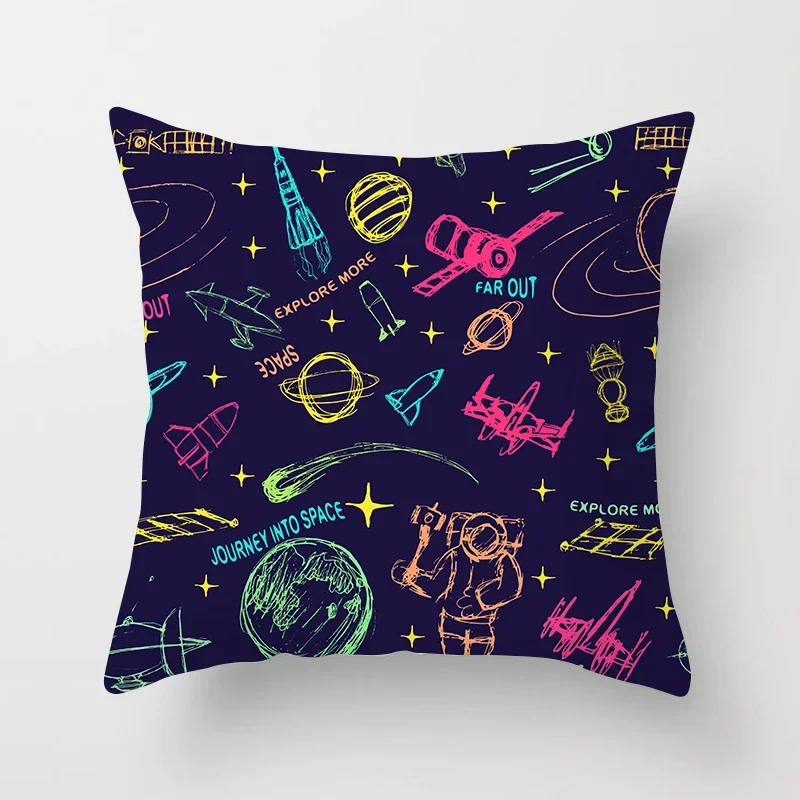 Outer Space Cat Cushion Cover Universe Sun Planet Spacecraft Throw Pillow Case Astronaut Rocket Home Decorative Pillowcases